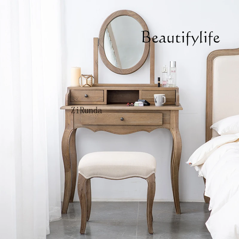 

American country oak solid wood dressing table with drawers small apartment simple log dressing table