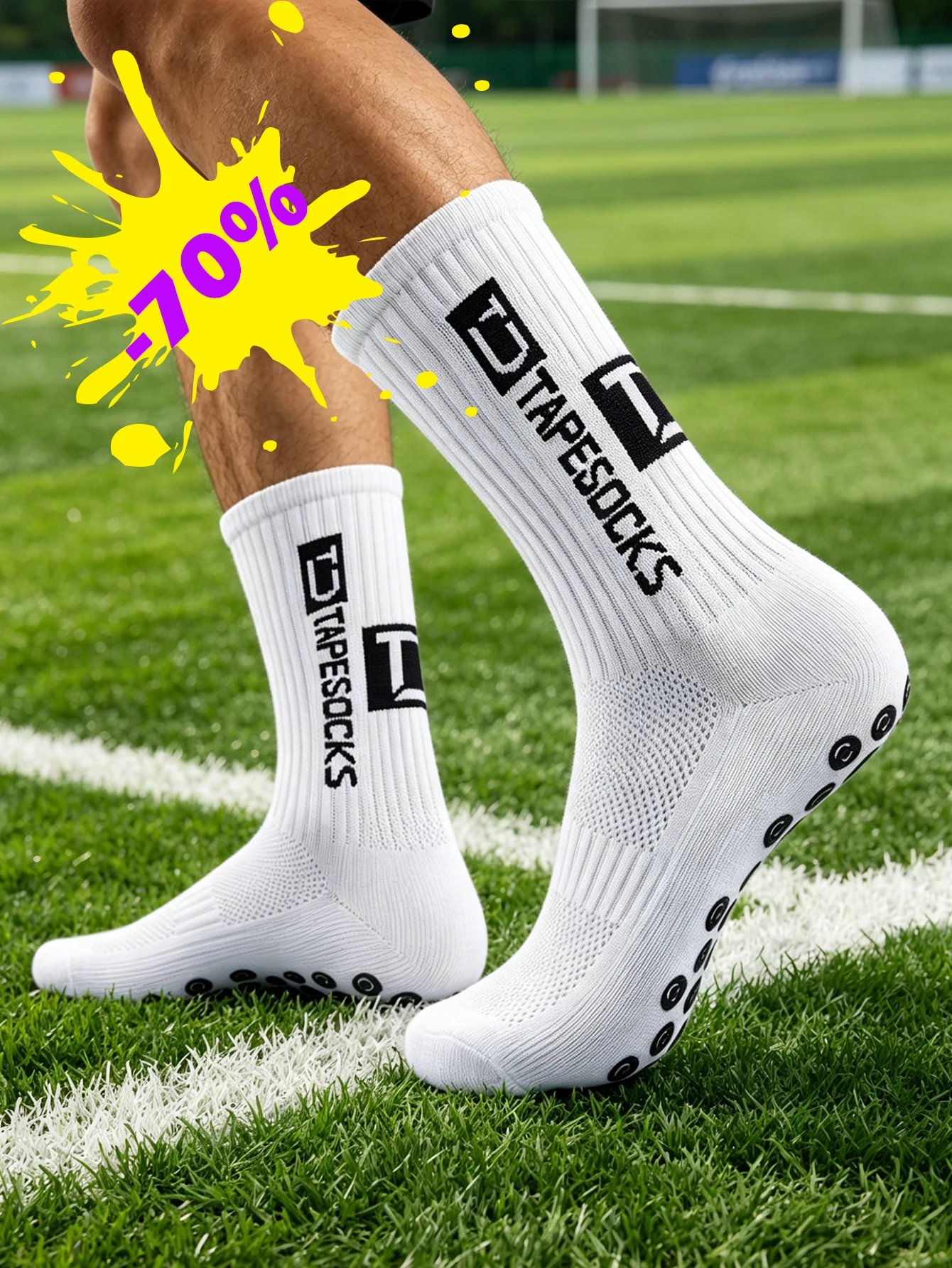 Athletic Sock Cushion - グリップ付きメンズサッカーソックス5足組、滑り止めクッションパッド付きアスレチックソックス（サッカー/バスケットボール/ホッケー用）