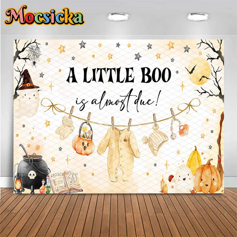 Mocsicka A Little Boo Is Almost Due Photography Backdrop Halloween Baby Shower Background Cloth Gender Reveal Photo Booth Decors
