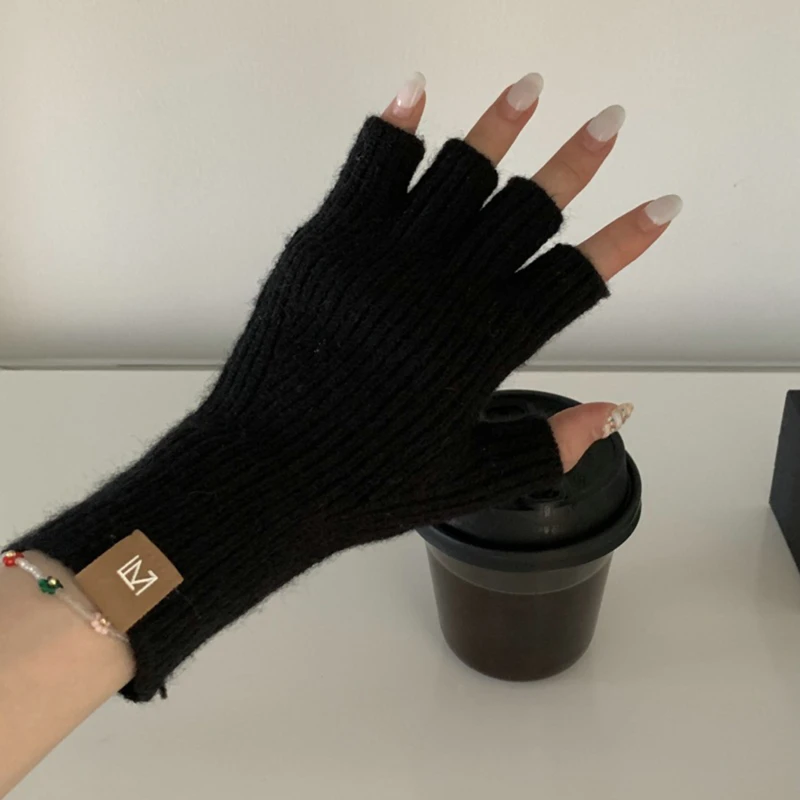 Knitted Thick Thermal Half Finger Gloves Women Men Winter Outdoor Warm Wool Driving Fingerless Glove Touchscreen Mittens