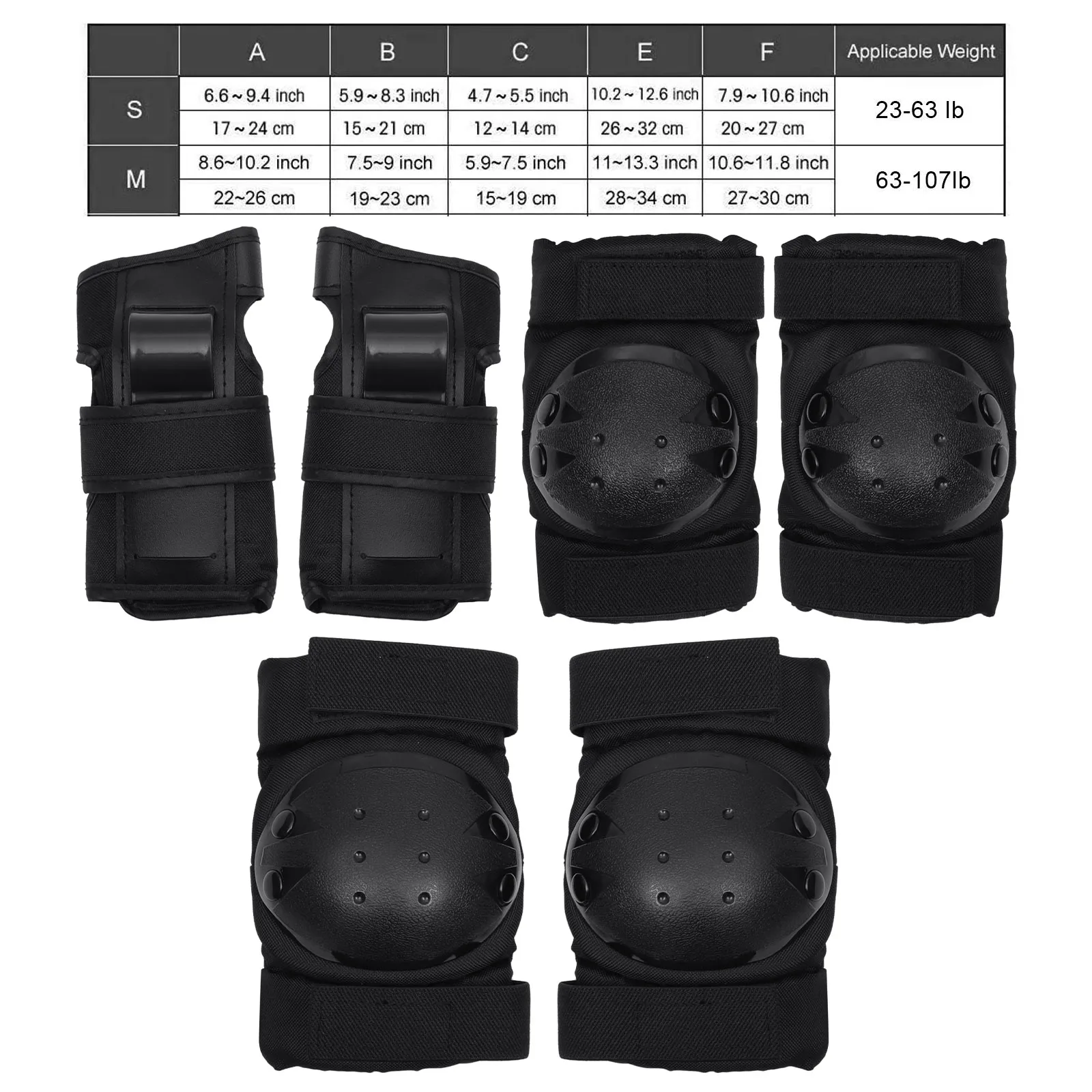 

6Pcs set Pad Elbow H Protective Gear Black Protective Protector Skateboard Riding Comfortable Kids Outdoor