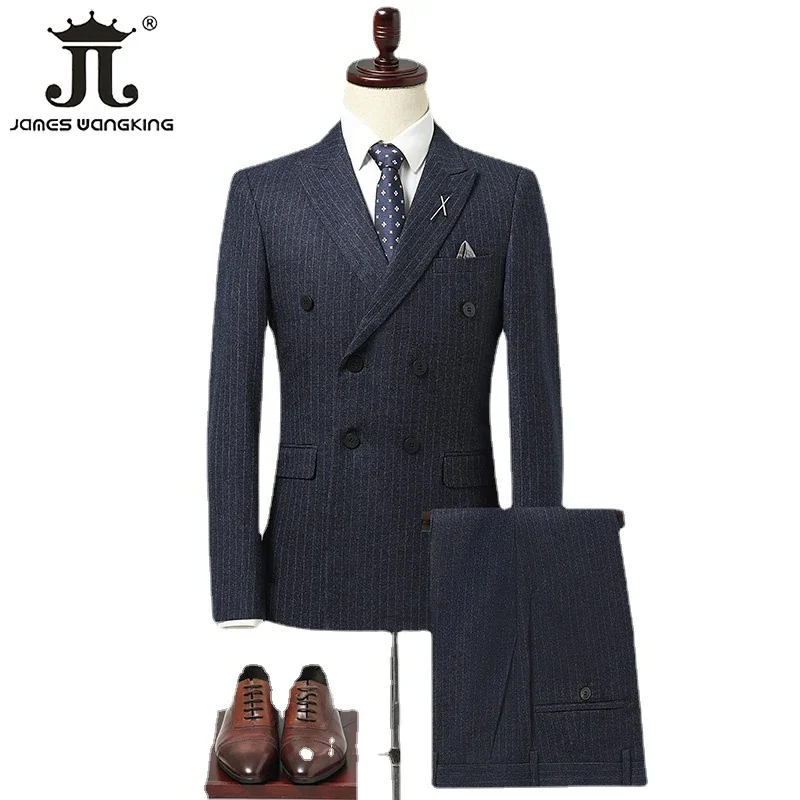 

S-7XL ( Blazer + Vest + Pants ) High-end Brand Striped Plaid Mens Formal Business Double-breasted and Single-button 3pces Suit