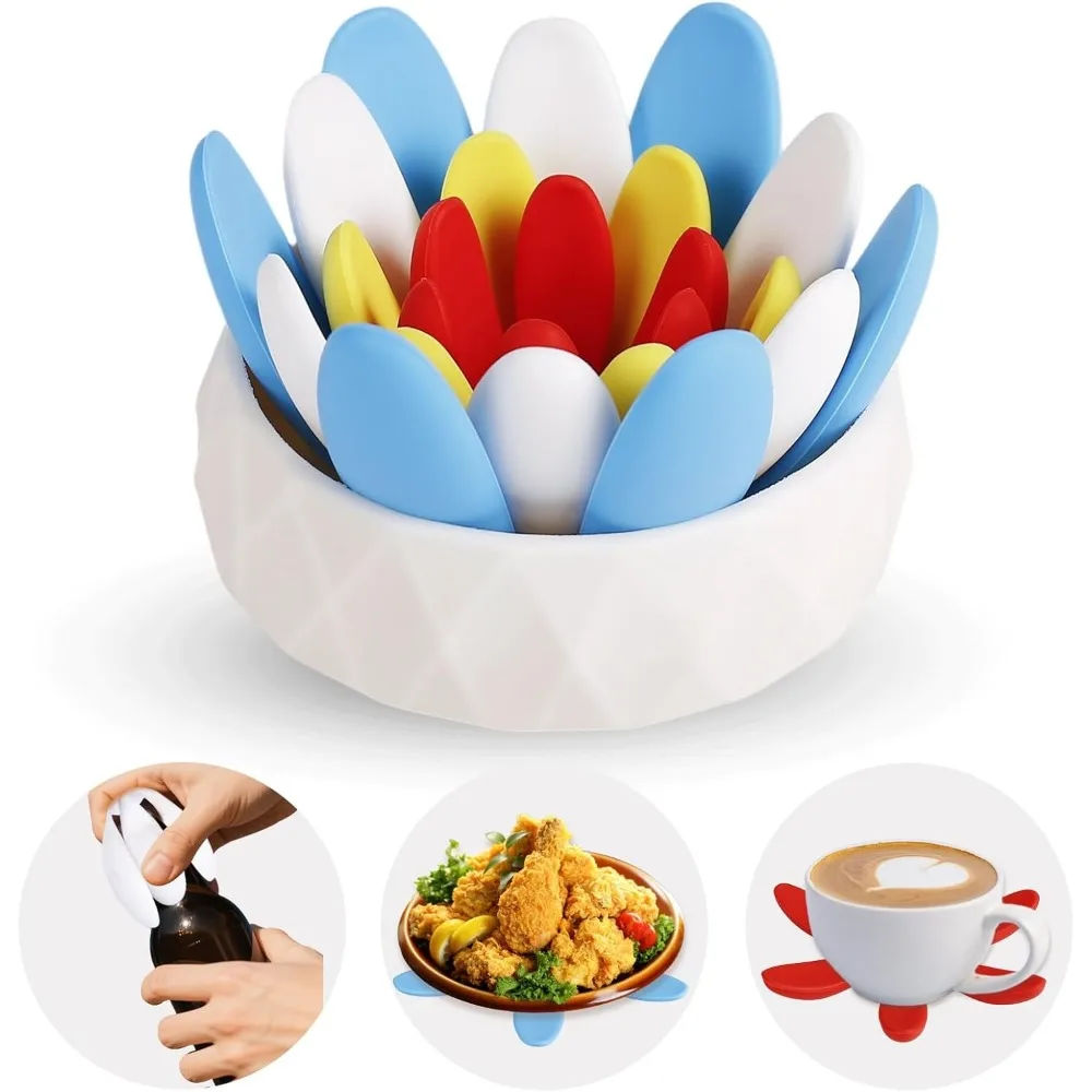 

4 Pack Silicone Trivet Mat with Storage Bowl, Succulent Shape Pot Holders for Hot Pots and Pans, Multi-Use Trivets Non Slip Coas