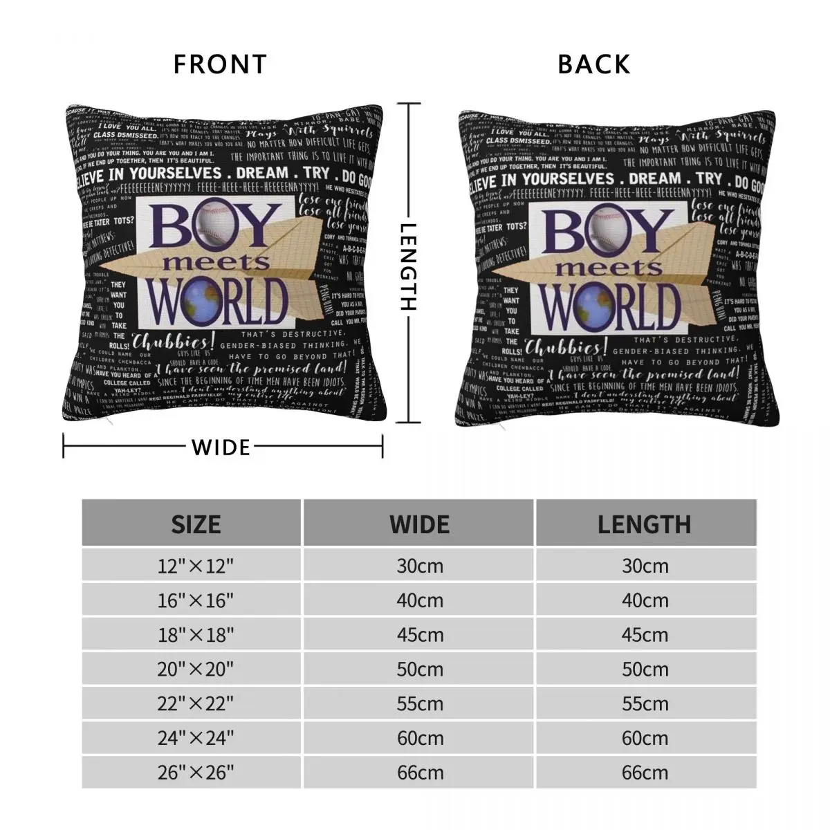 Boy Meets World Memorable Quotes Square Pillowcase Pillow Cover Cushion Zip Decorative Comfort Throw Pillow for Home Living Room