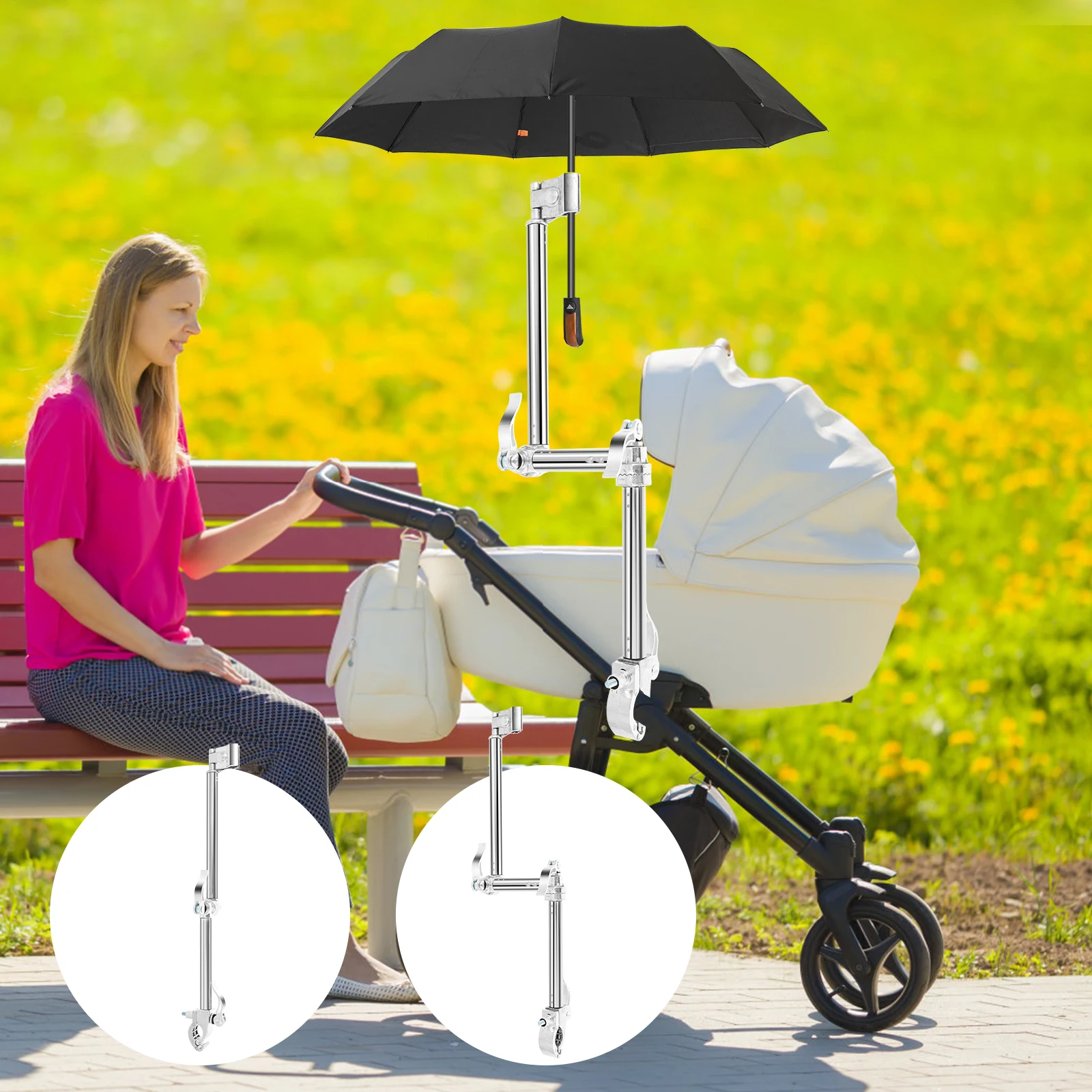 Golf Trolley Umbrella Holder Adjustable Black Umbrella Stand Attachment Cart Umbrella Holder For Golf Push Cart Handle