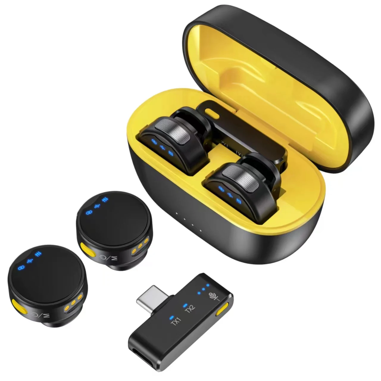 

Magnetics Round Mini Wireless Microphone with Noise Cancelling Collar Clip Remote Transmission for Portable Audio Players