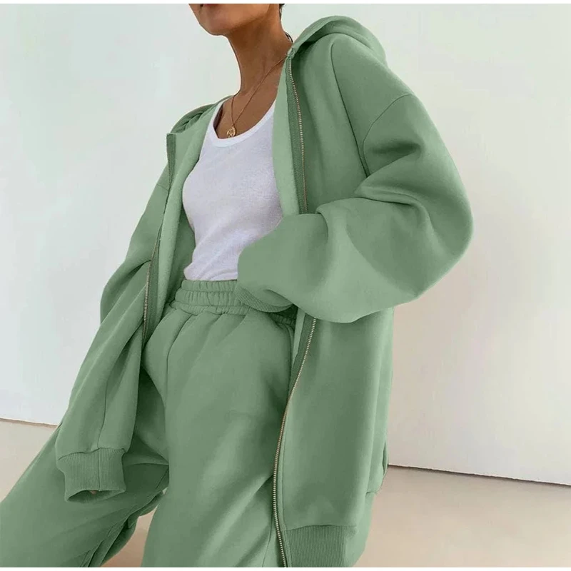 Autumn Winter Sport 2022 Jogger Pants Two Pieces Set Womens Tracksuit Solid Sweatershirt Female Casual Outfits Oversized Hooded