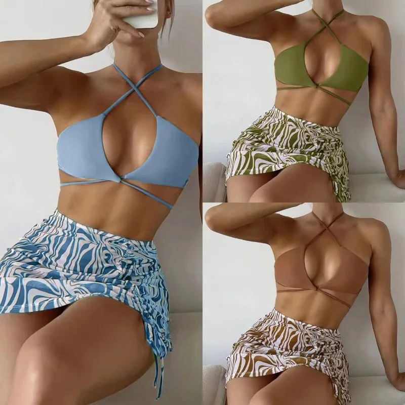 

Новый сексуальный женский купальник-бикини 2026 года в европейском и американском стиле, комплект из трех предметов с цветочным принтом