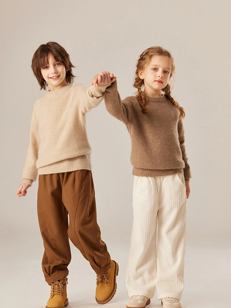 

Autumn Winter Children O-neck Pullover Cashmere Sweater Boy Girl 12 Colors Kids Thicken Raglan Sleeve Top 100% Cashmere Knitwear