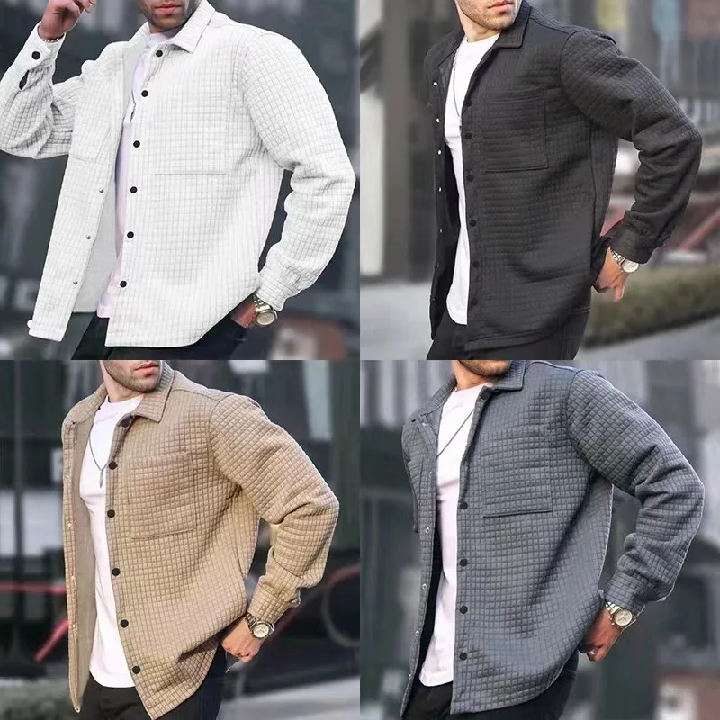 

Men's Spring and Autumn Fashion Casual Large Size Shirt Cardigan Small Checkered Lapel Single-breasted Long-sleeved Shirt Coat