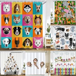 Cartoon Children Polyester Fabric Shower Curtains Home Decor Cute Cat Dog Fox Bear Alpaca Animals Waterproof for Bathroom Screen