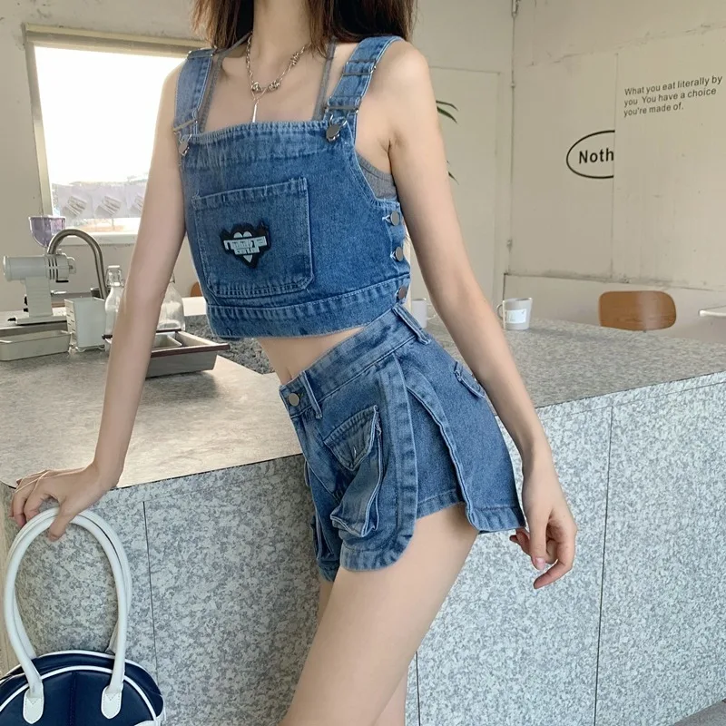 Women\'s Denim Shorts Workwear Style Summer New Ins Loose Slimming Wide Leg A-line Pants Pocket Denim Hot Pants