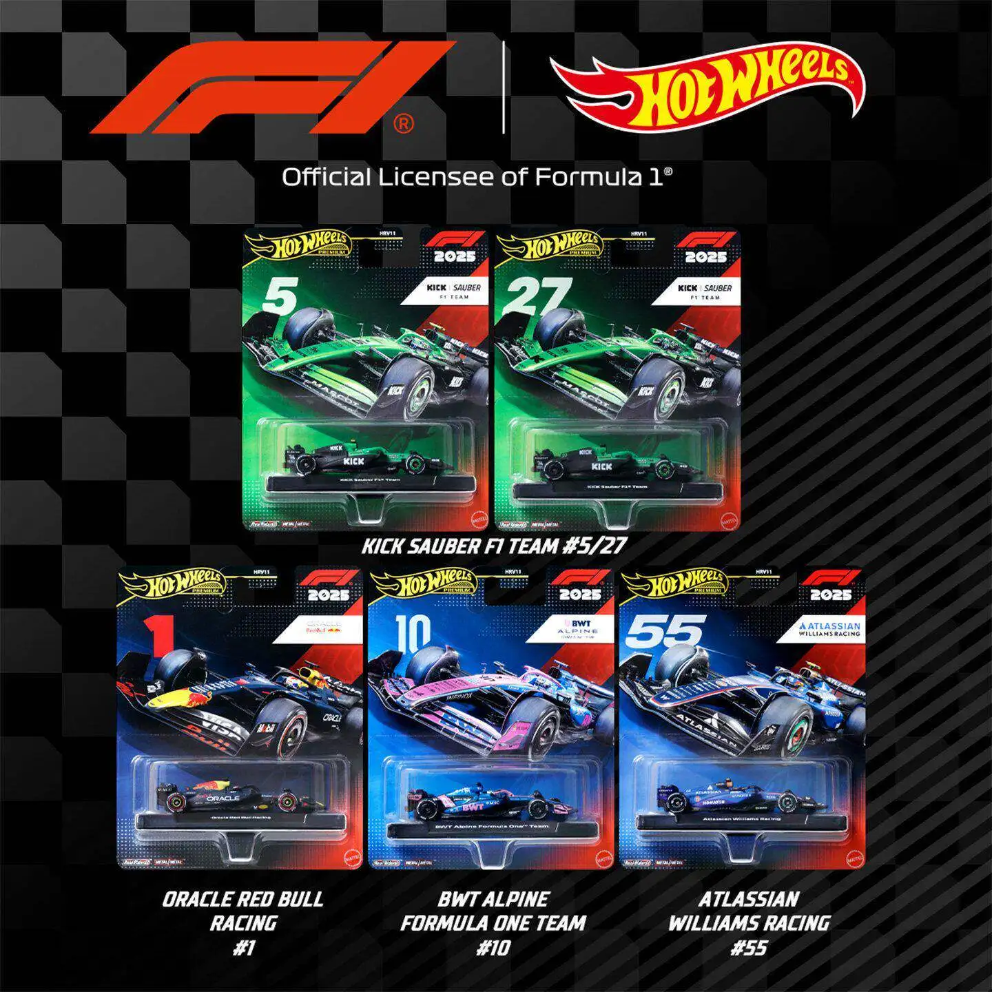 

Hot Wheels Cars F1 5 CARS FORMULA ONE TEAM 1/64 Metal Diecast Model Collection Toy Vehicles HRV11