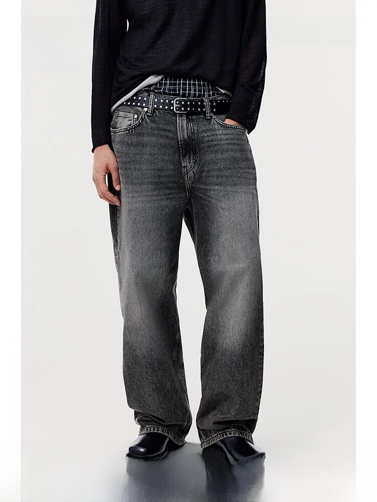 

H&M Men's Cotton Denim Jeans Summer Loose Wide Leg Pants American Style Fashion Trendy Outdoors Long Trousers