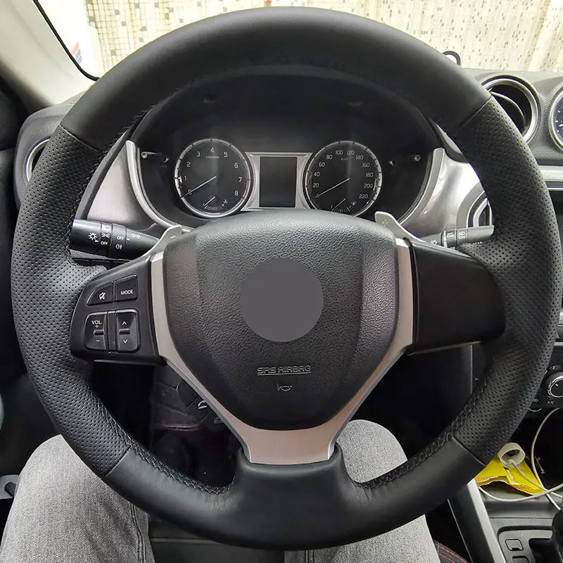 Hand Braid Car Steering Wheel Cover Perforated Leather Trim For Suzuki Swift 2011-2017 SX4 S-CROSS Celerio Vitara 2015-2019