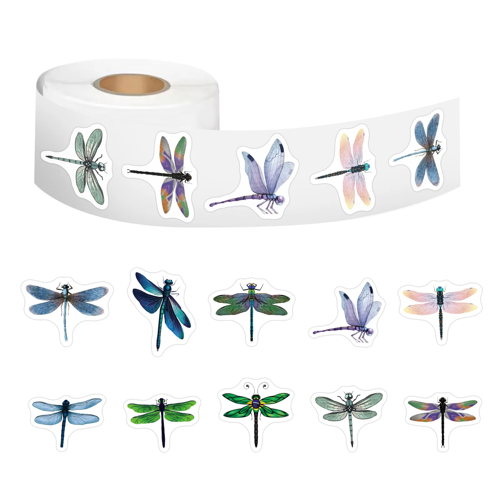 

500PCS Colorful Dragonfly Roll Stickers DIY Guitar Refrigerator Phone Laptop Water Cup Skateboard Planner Supplies Stickers