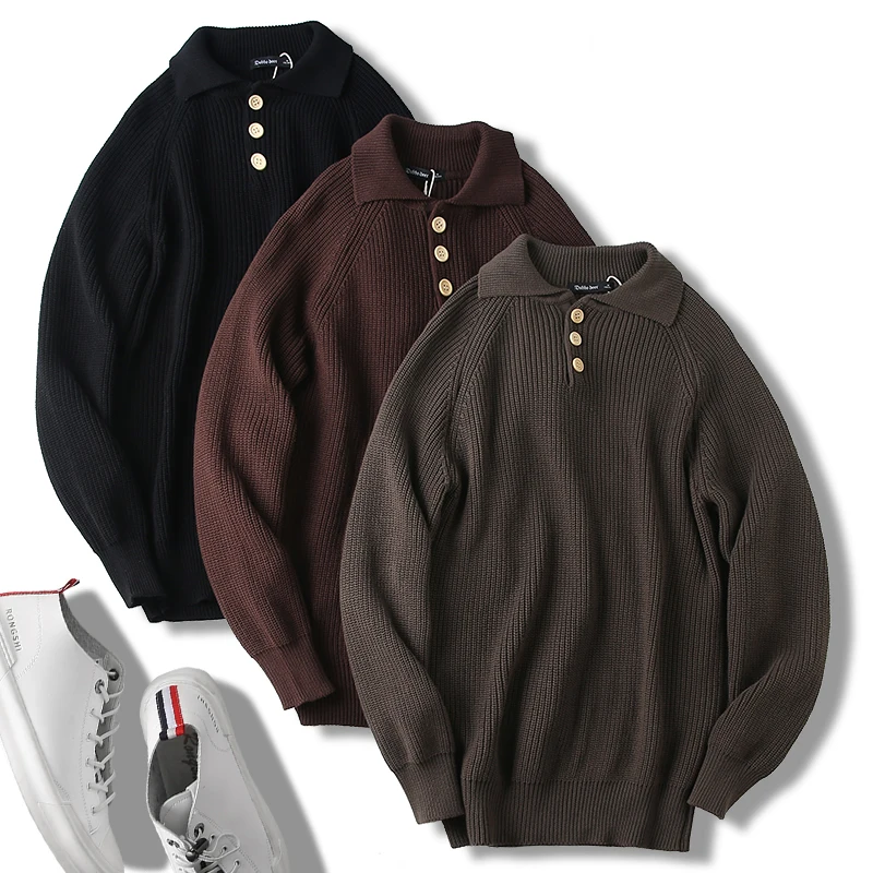 

Retro Japanese Sle Men's Knitted Cotton Sweater Faionable Collar oulder Sve Insert Design Winter Casual Long Sve Top