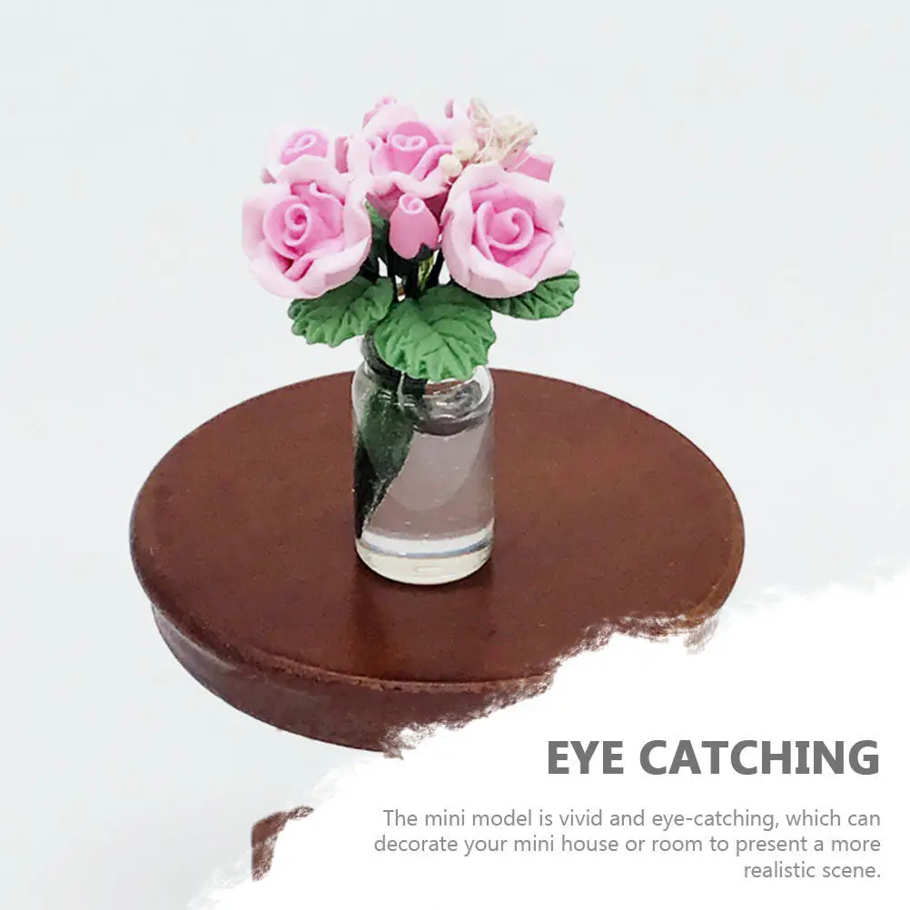 

Tiny Rose Plant in Ceramic Pot Mini House Decoration Miniature Floral Ornament for Dollhouse Interior DIY Craft Display Mini