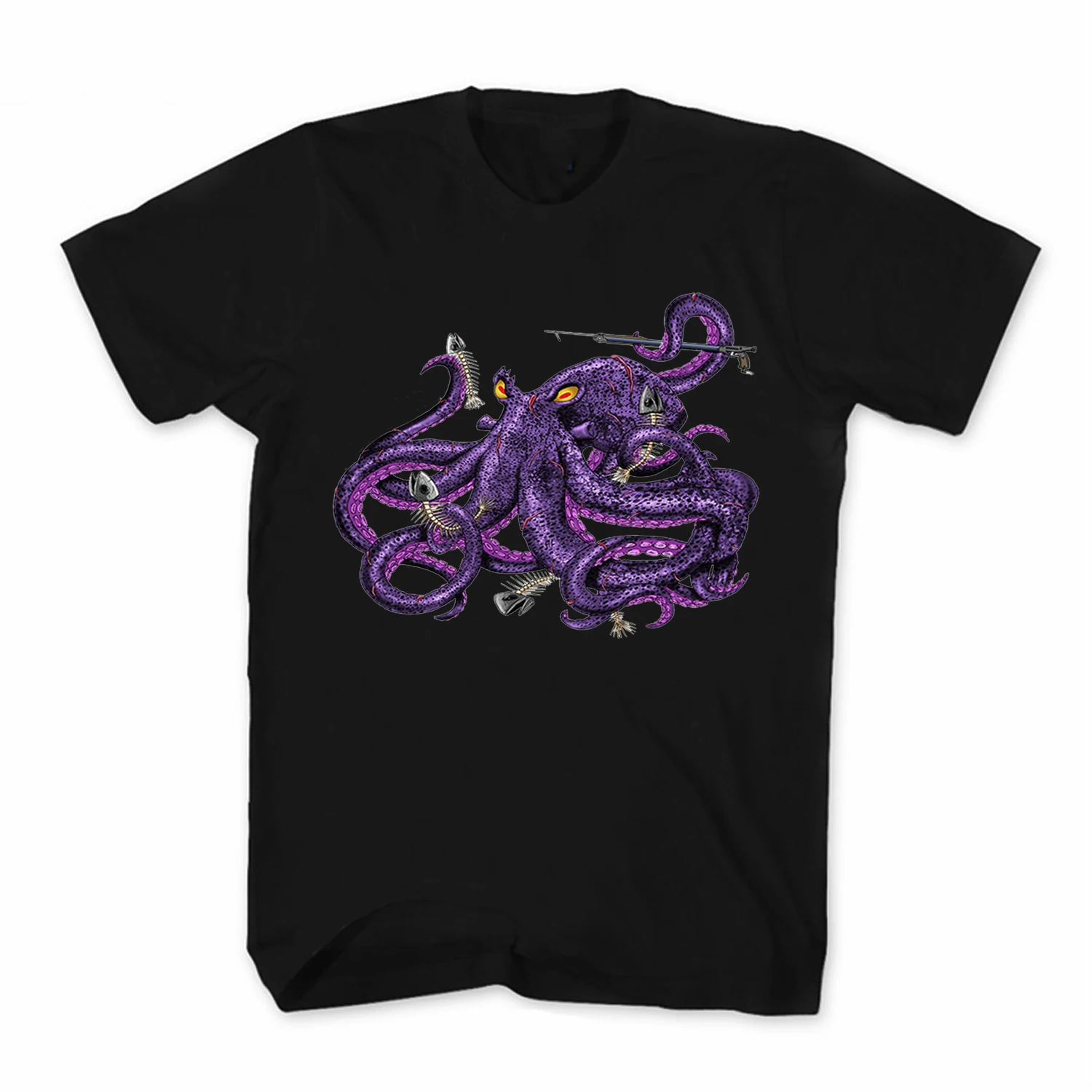 Funny Deep Sea Devil Octopus Printed T-Shirt 100% Cotton O-Neck Summer Short Sleeve Casual Mens T-shirt Size S-3XL