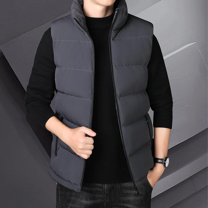 Chaleco de cuello alto para hombre, chaqueta cálida sin mangas, informal, de alta calidad, a la moda, para Otoño e Invierno