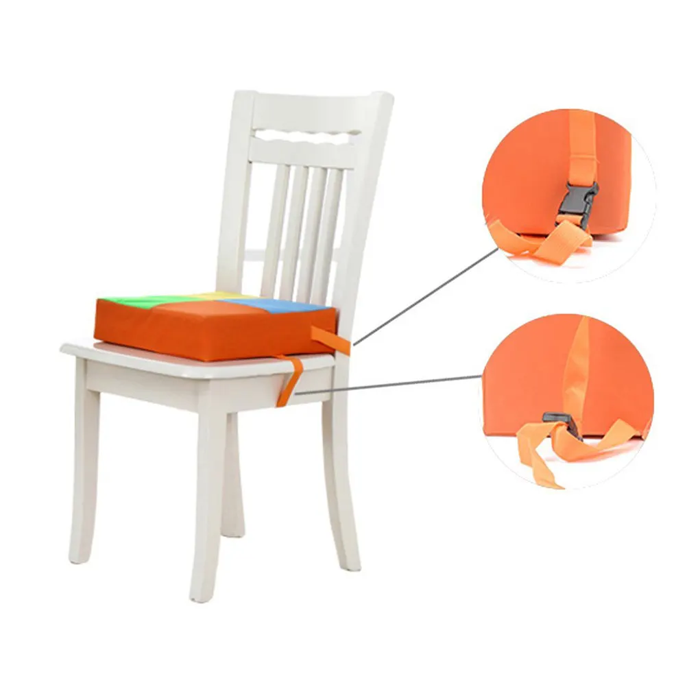 

Dining Chair Booster Cushion Random Color Oxford Cloth PVC Adjustable Straps Safety Non-Slip Seat Pad for Home
