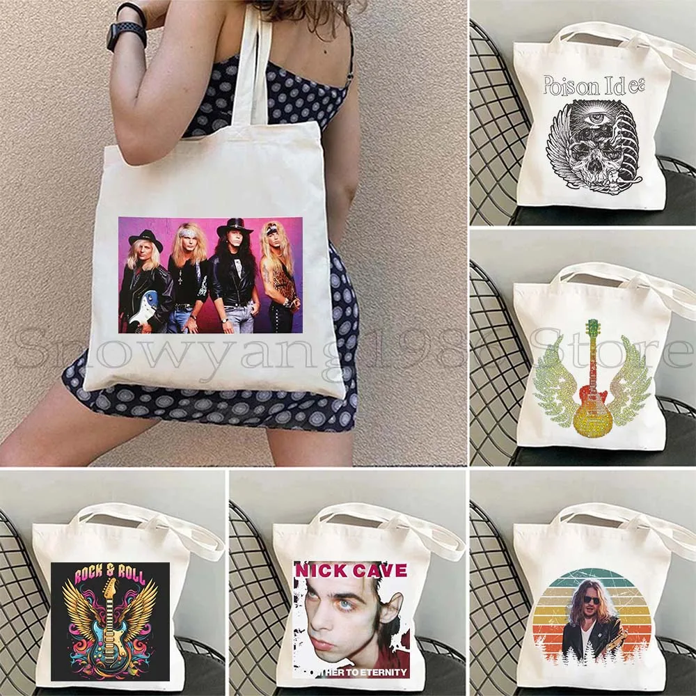 Rock And Roll Legend 80s 1990 Music Band Guitar Wings Sunset Paulo Heavy Tote Bag Punk Rockers Canvas Shoulder Shopper Handbag