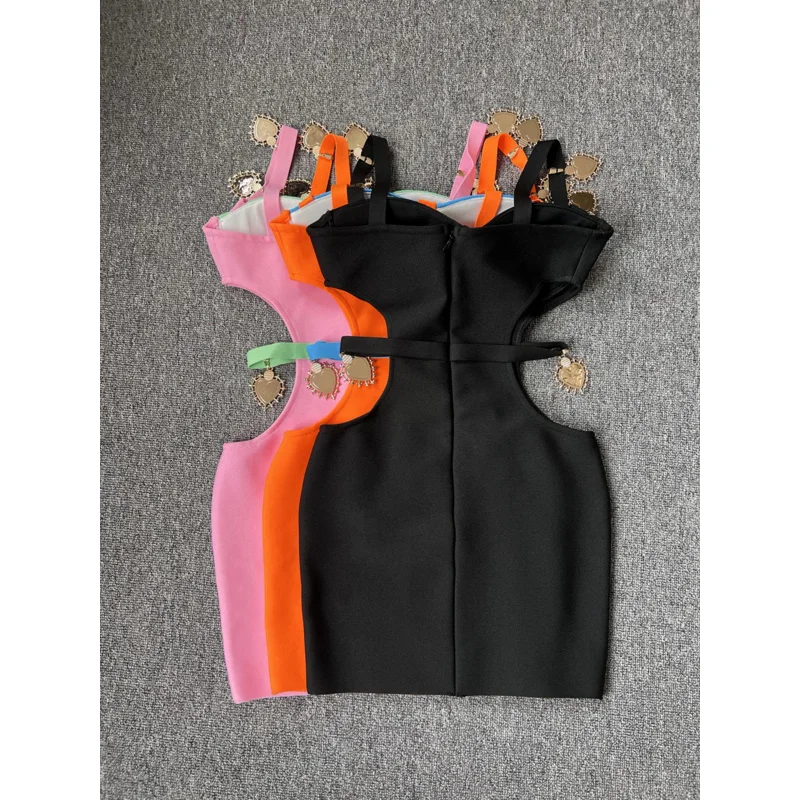 2023 new winter women's sexy pink Black orange hollow out bandage mini dress evening celebrity club party dress