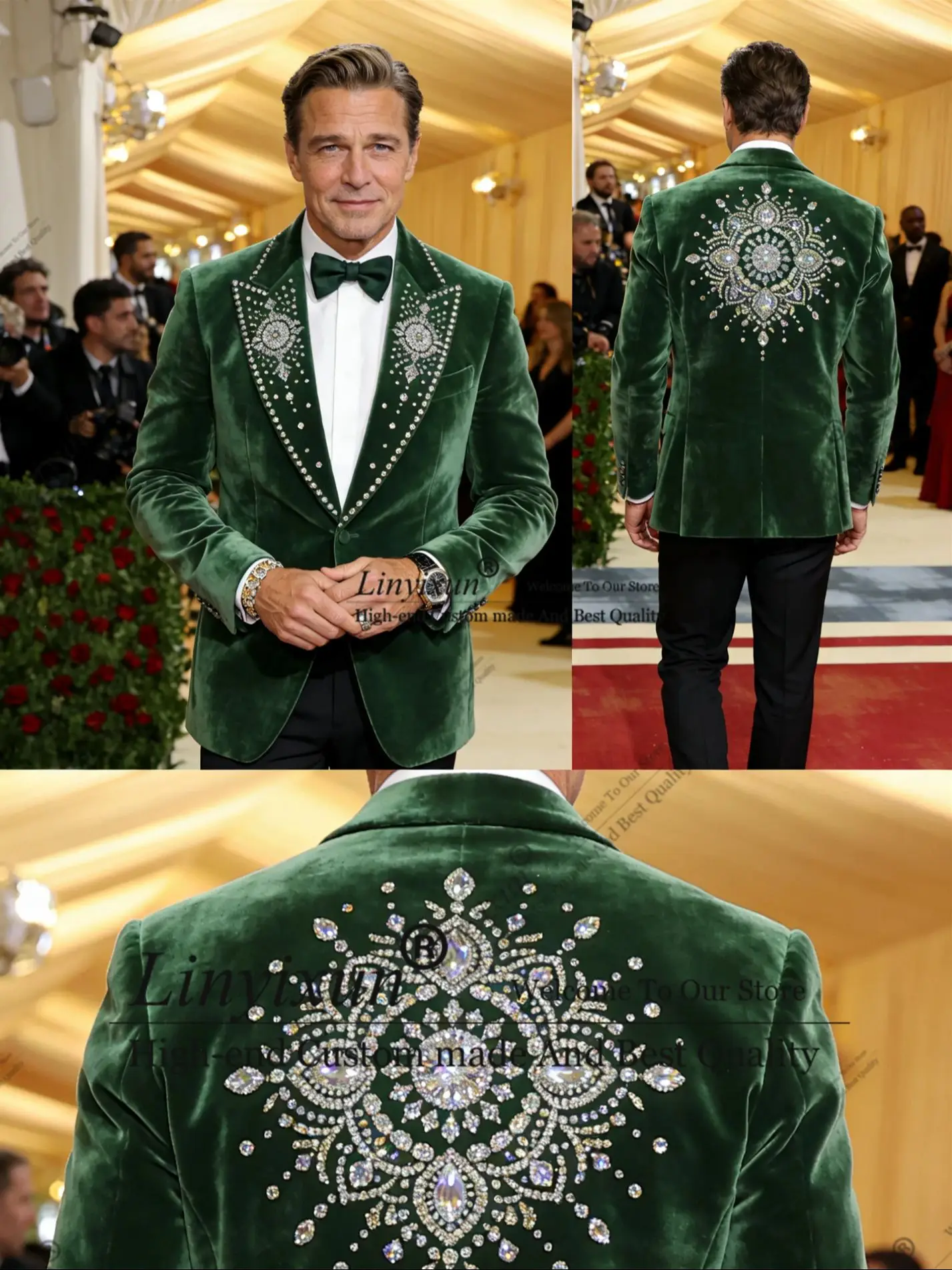 Catwalk Style Men Suit For Wedding High End Diamond Beaded Groom Male Blazers Customized Slim Fit Wedding Tuxedos Ropa hombre