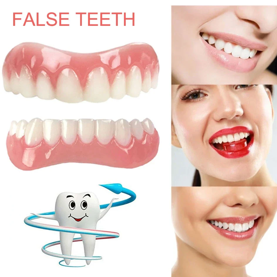 Silicone Upper/Lower False Teeth Perfect Laugh Veneers Dentures Paste Oral Hygiene Tools Fake Teeth Instant Smile Teeth Cosmetic