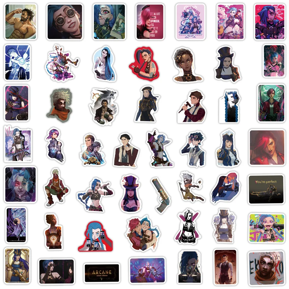 50Pcs Cartoon Arcane Stickers Game Arcane DIY Stickers Scrapbooking Phone Luggage Skateboard Waterproof Decals