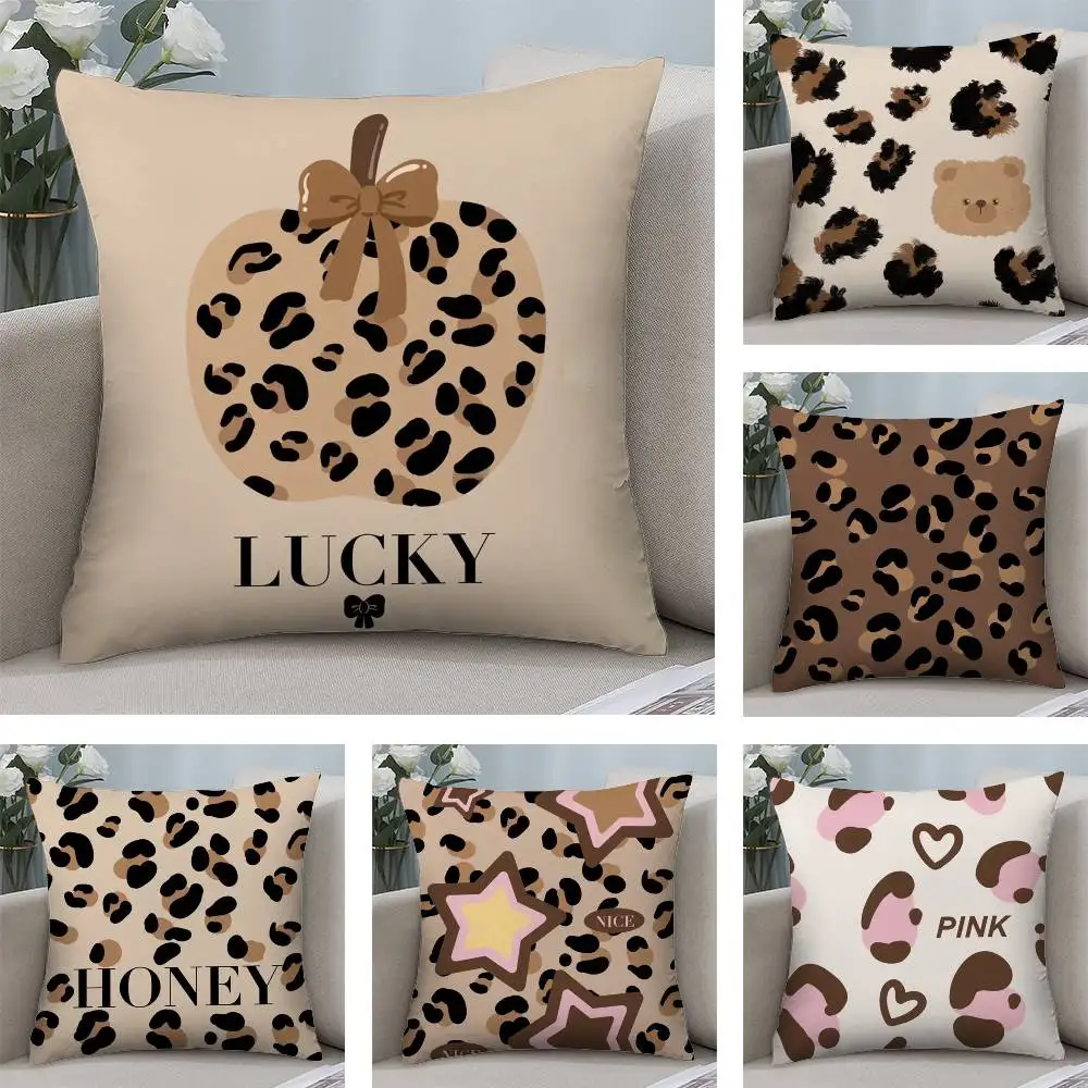 

Brown Leopard Print Design Pillow Case Plush Fabric Soft Double Sided Print Home Sofa High Quality Cushion Cover Throw