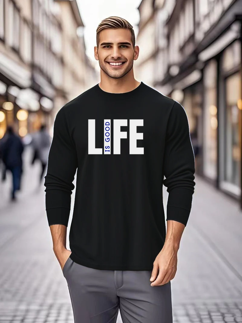 

Mens 100 Print Rib Cuff Long Sleeve T Shirt 2025 Autumn Winter Round-neck Hoodie Is for Both Men and Women Top