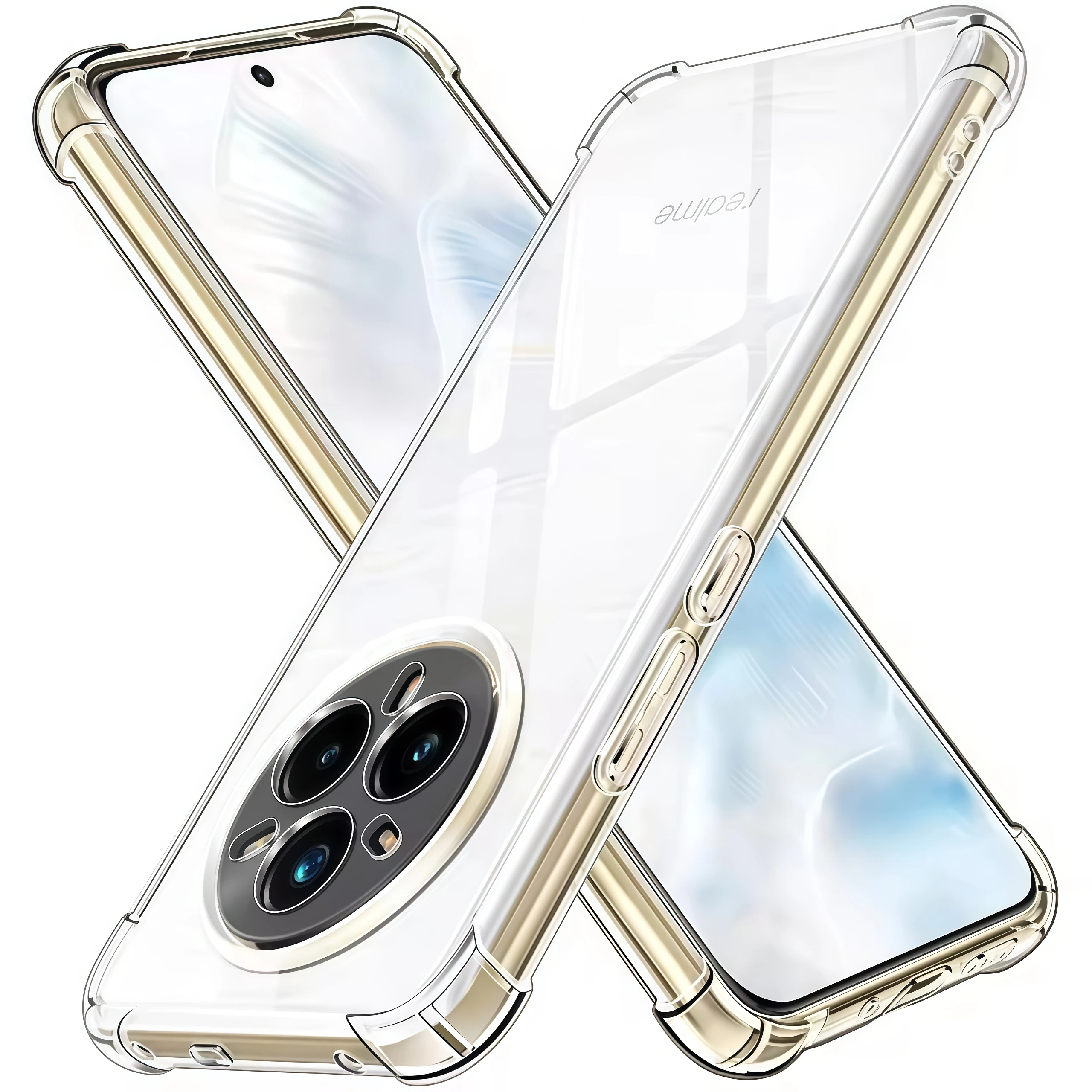 耐衝撃透明ケース Realme 16 15 14 13 12 11 10 9 8 Pro+ 12 Lite 9i 5G 8i 10T 14T 15T用 シリコンクリスタルバックカバー