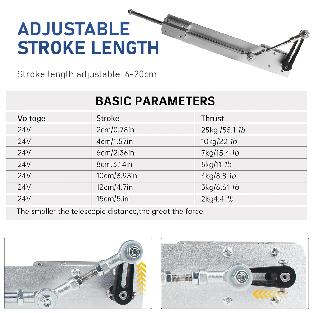 6-20CM Adjustable Stroke Reciprocating Linear Actuator Motor DC 24V Electric Push Rod with Speed Controller for DIY Automation