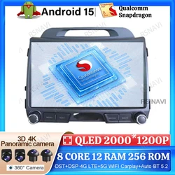 Android 15 Car Radio For KIA Sportage 3 2010 2011 - 2016 QLED Stereo Head Unit GPS Qualcomm Wireless Carplay Auto BT Multimedia