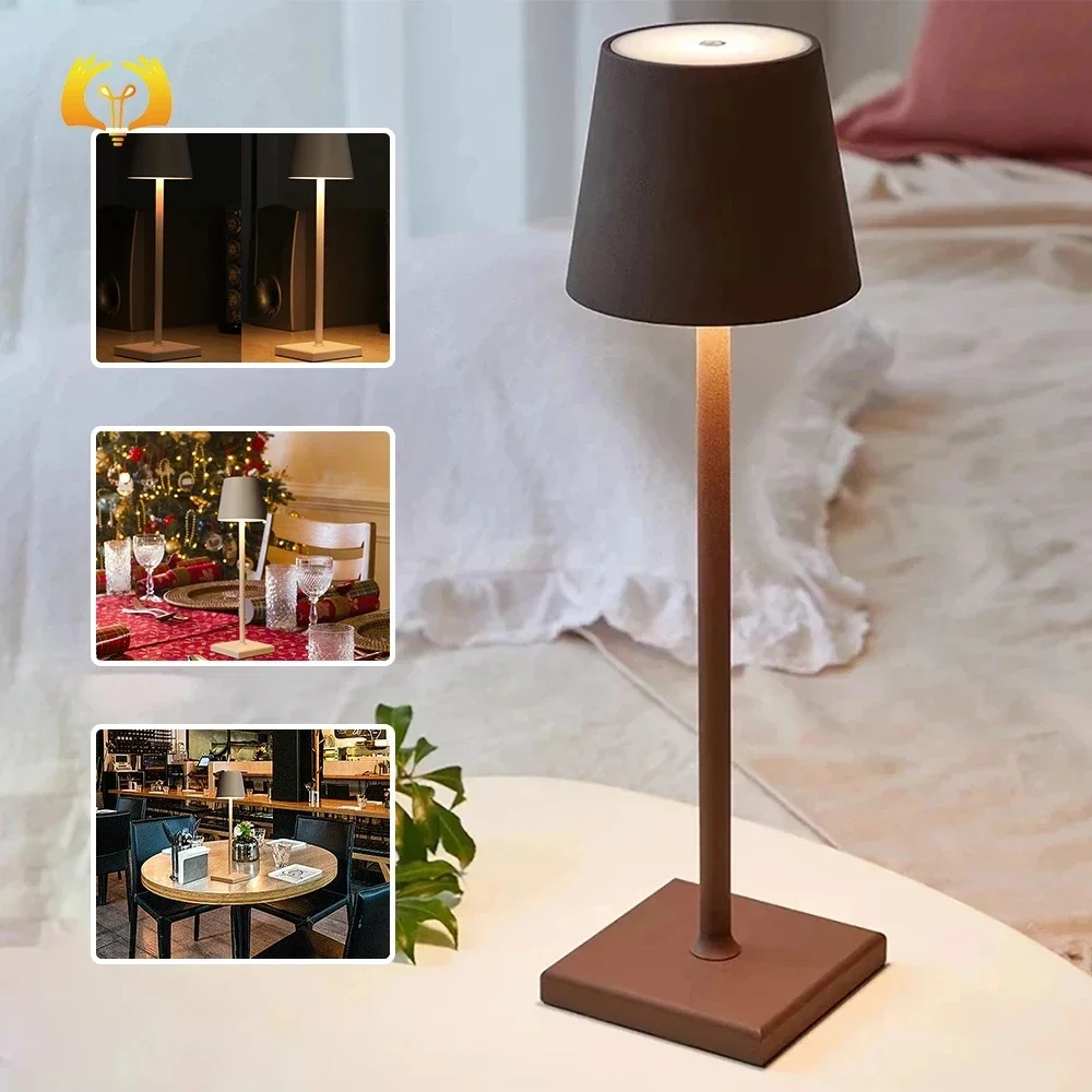 5200mAh 2024 Cordless Table Lamp LED Aluminum Dimmable Desk Lamp Lamp Restaurant Atmosphere Lighting for Indoor Outdoor Metallic