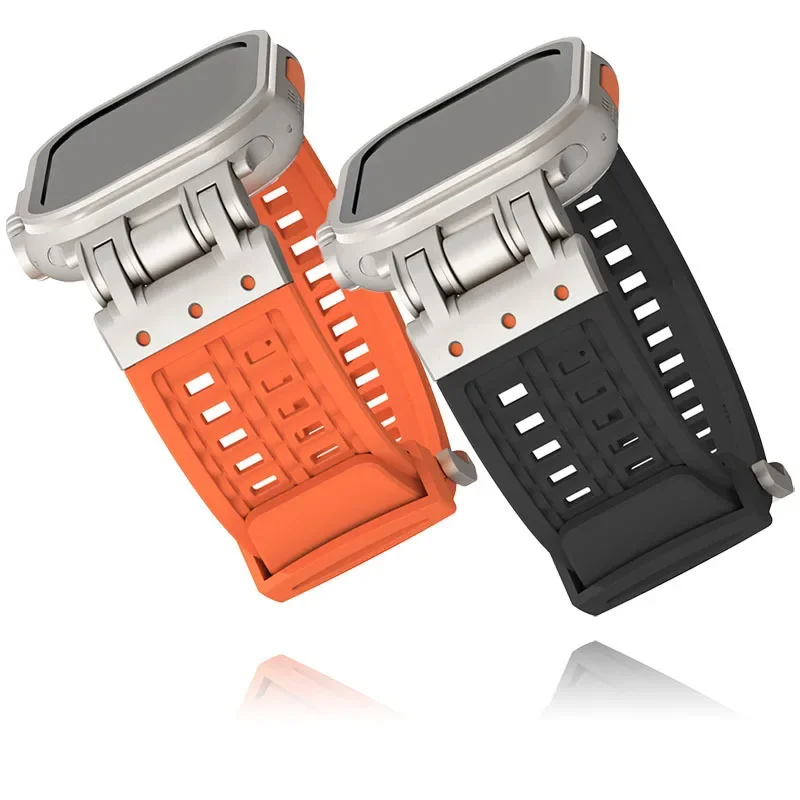 Siliconen Band Voor Apple Horlogeband 42Mm 46Mm 44Mm 45Mm 49Mm Ultra Mech Ademende Armband Voor Iwatch Serie 10 9 8 7 6 5 4 Se