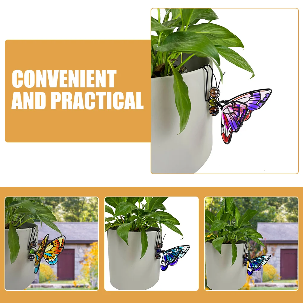 3 Pcs Flower Pot Decoration Pendant Potted Plant Hanger Adorn Butterfly Figurine Planter Adornment Iron Ornament Personality