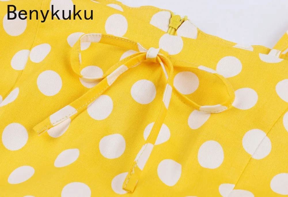 Polka Dot Vintage 1950s Yellow Dress Plus Size 4xl Women Summer Elegant Strap Pin up 60s Tunic Summer Rockabilly Cotton Dresses