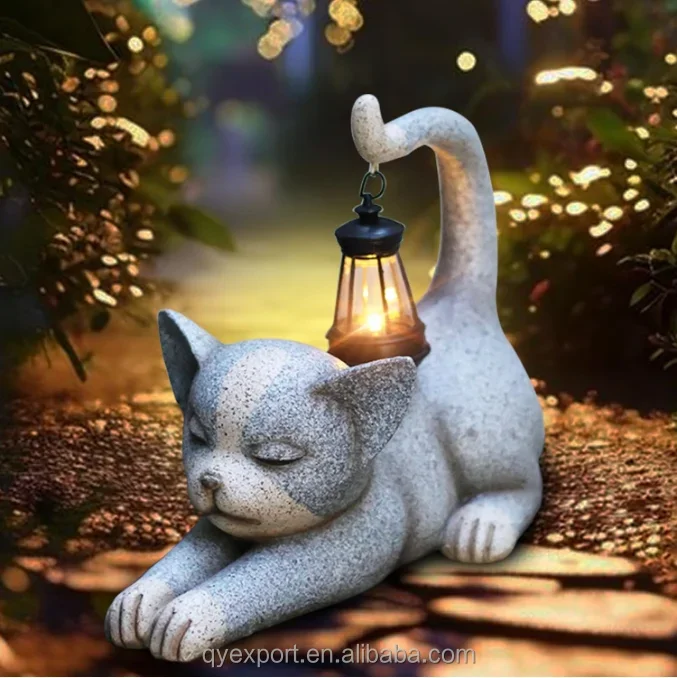 Solar Cat Garden Light Statue Outdoor Decor Cat Figurines Gifts for Mom Women Sculpture Decoration for Garden