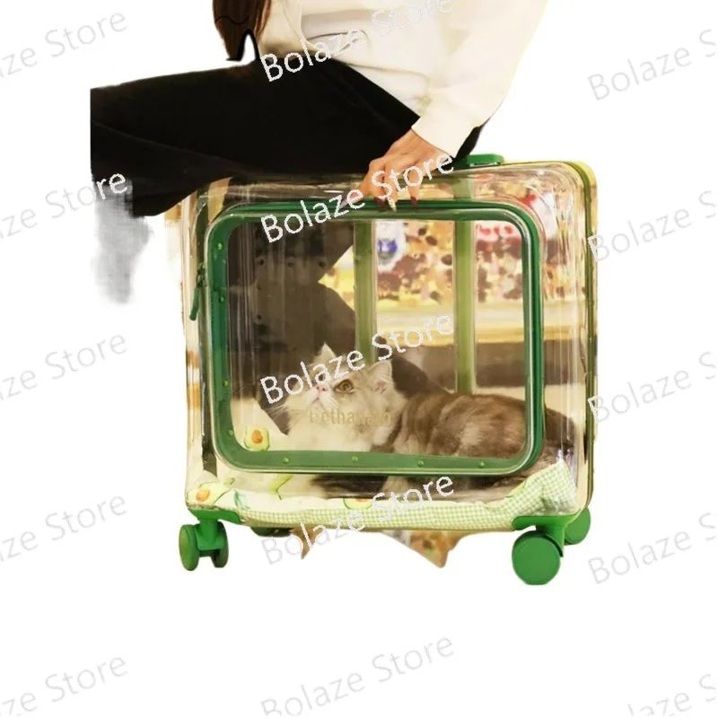 

Pet trolley box, cat bag, dog travel box, portable transparent cat suitcase, portable travel carrying case