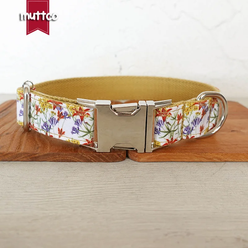 MUTTCO The independent design pet dog leash FLOWER LOVE  personalized adjustable puppy nameplate collar 5 sizes UDC129