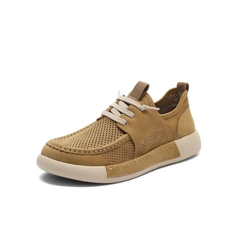 Man Casual Shoes 2026 New Summer Men's Casual Leather Shoes Square Perforated Breathable Soft Leather Business Oxford Shoes