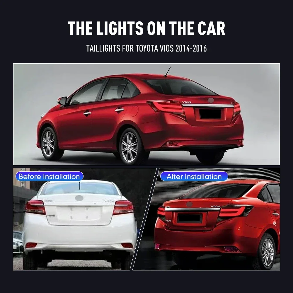 زوج من أضواء خلفية LED لتويوتا فيوس 14-16 DRL عكس الفرامل إشارة دوران سيارة الخلفية الذيل ضوء الجمعية التوصيل والتشغيل 2 قطعة