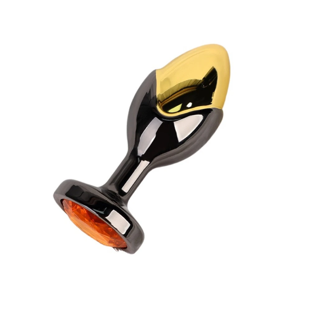 Black Gold Amber Metal Anal Plug  Wearable Unisex Rear Dilator for SM Play, Adult Sex Toy & Adult Game
