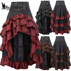 You're My Secret-vestido Vintage Steampunk para mujer, faldas góticas con ribete de encaje y volantes medievales, corsé de cintura alta, falda de pastel de retazos
