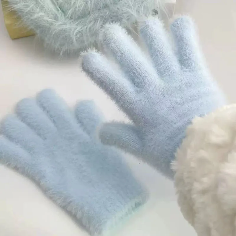 Autumn Winter Warm Thicken Furry Gloves Mink Velvet Cold-proof Warm Winter Gloves Windproof Breathable Five Finger Gloves Women