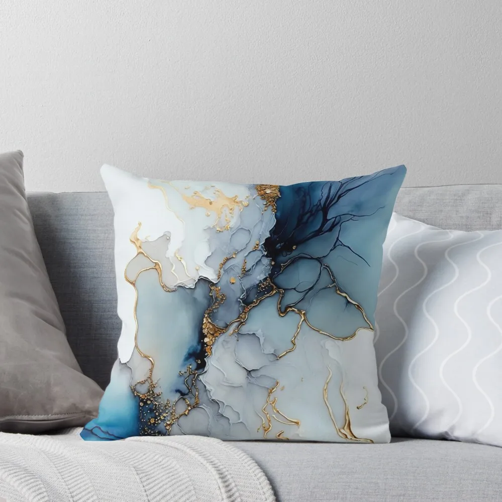 White and Gold Sea - Abstract Alcohol Ink Resin Art Throw Pillow Room decorating items ornamental pillows pillow