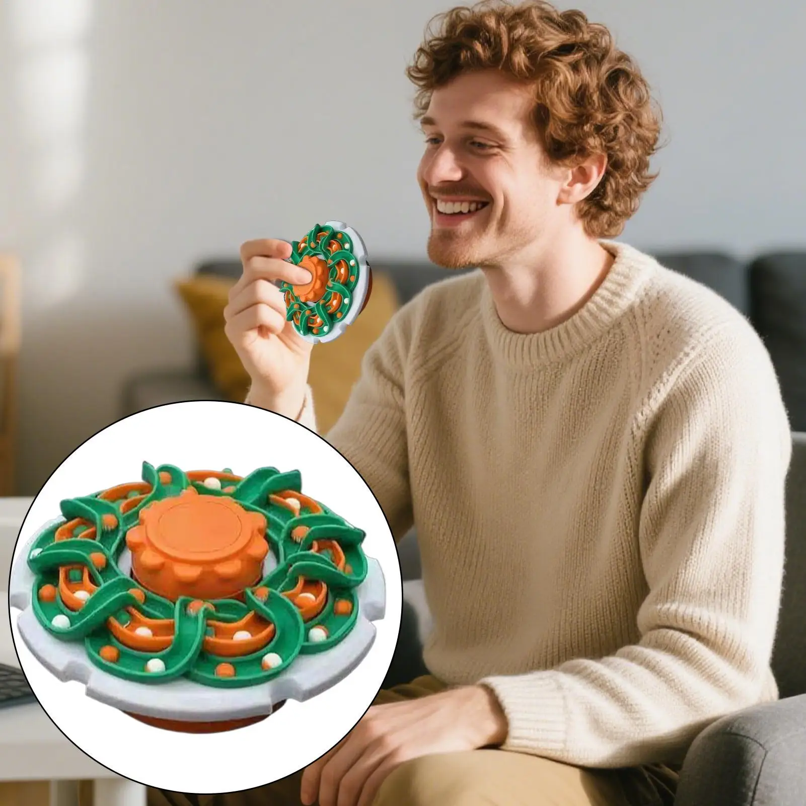 Multi-colored 3D pinball track rotating fingertip toy mechanically powered desktop toy press-and-rotate sensory stress-relieving