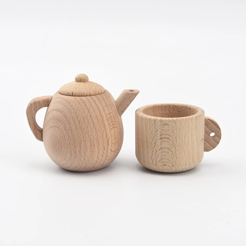 2 個のシミュレーションキッチン食器セット無垢材環境に優しい無塗装ティーカップままごと機器子供のための脳の発達